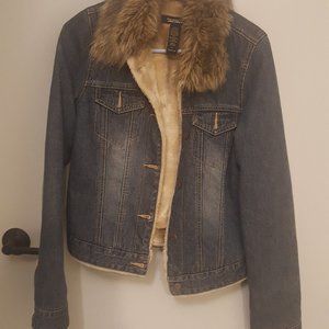 Abercrombie & Fitch Jean Jacket with Fur Collar
